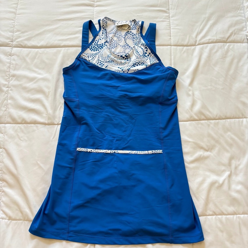 Jerdog Royal Blue Polka Dot Racerback Tennis Tank Top Built-in Bra Large Preppy
